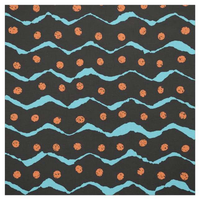 Tissu Motif noir, bleu et orange (Échantillon)