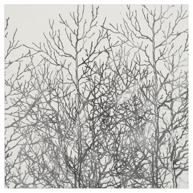 Tissu Motif noir et blanc de branches d'arbre (Échantillon)