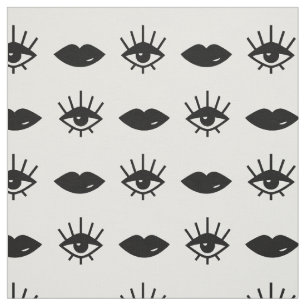 Tissu Motif noir et blanc de yeux et de lèvres