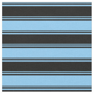 Tissu Motif noir et bleu ciel rayé/lin