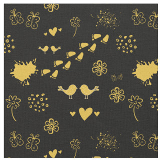 Tissu Motif noir et jaune rétro, point