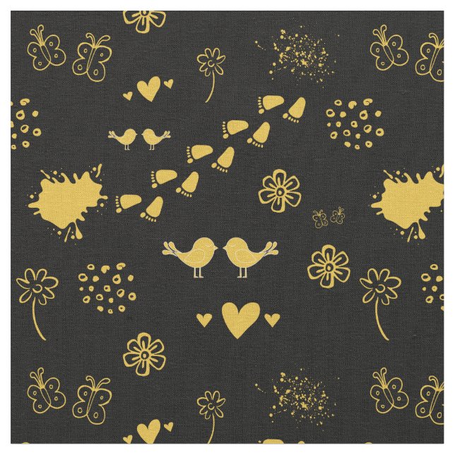 Tissu Motif noir et jaune rétro, point (Fermer)