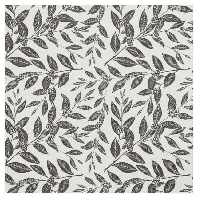 Tissu Motif noir Feuille de café (Échantillon)