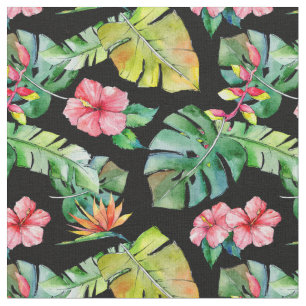 Tissu Motif noir Feuille de l'Hibiscus de Palm