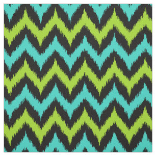 Tissu Motif noir, turquoise et vert Zigzag Ikat