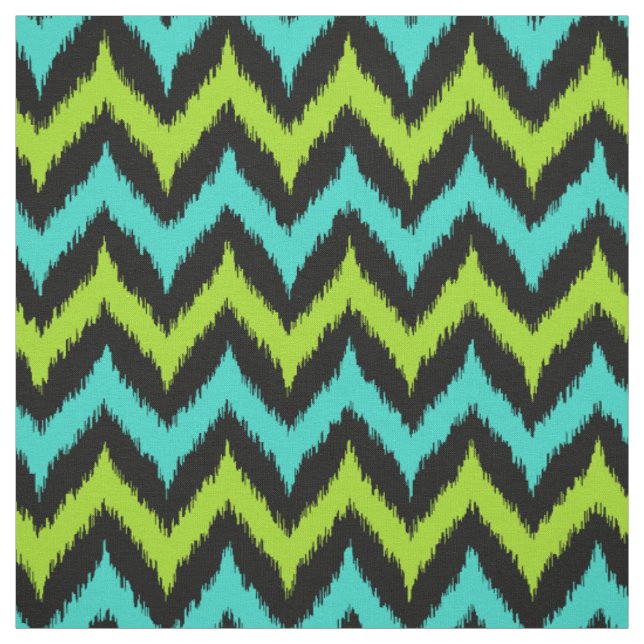Tissu Motif noir, turquoise et vert Zigzag Ikat (Échantillon)