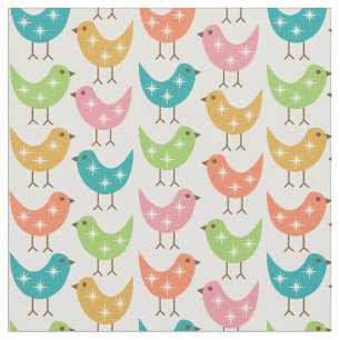Tissu Motif oiseaux atomiques colorés du milieu du siècl