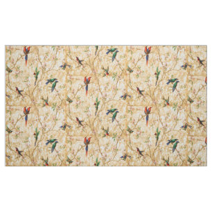 Tissu Motif Oiseaux Vintage Dans Des Arbres En Fleurs