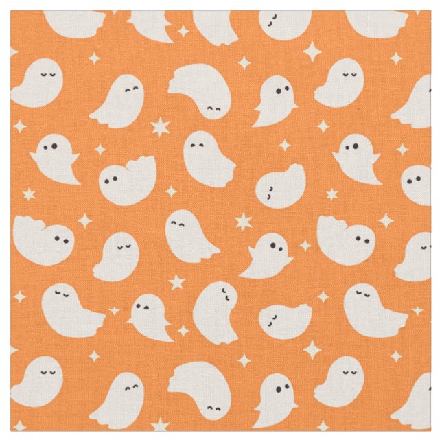 Tissu Motif Orange Ghost Doodle (Fermer)