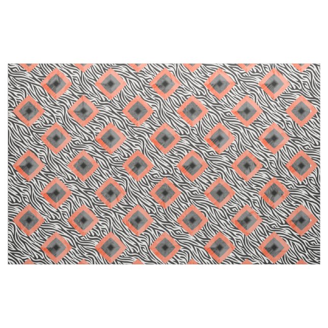 Tissu Motif orange noir blanc diamant (Yard)