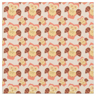 Tissu Motif orange rose de hiboux de pêche