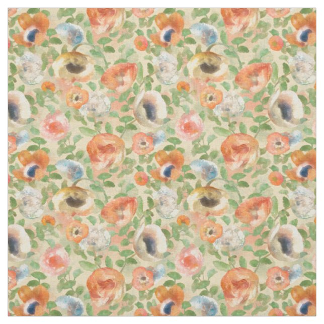 Tissu Motif Orange Spring Flowers (Échantillon)