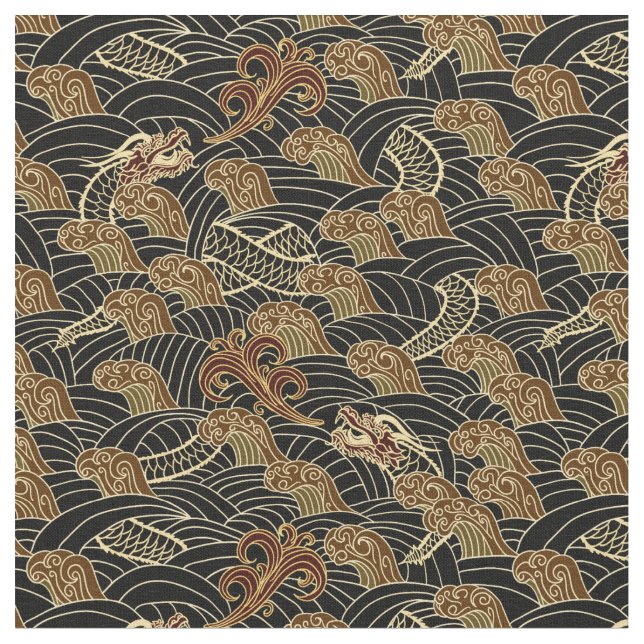 Tissu Motif oriental de dragon de mer (Fermer)