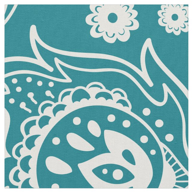 Tissu Motif paisley blanc et vert menthe (Fermer)