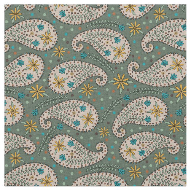 Tissu Motif Paisley en bleu Peacock bleu Sage vert (Fermer)