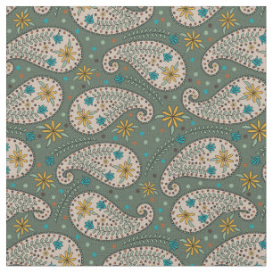 Tissu Motif Paisley en bleu Peacock Vert Sage