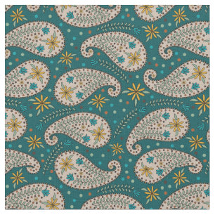 Tissu Motif Paisley en jaune   Bleu   Greige sur Turquoi