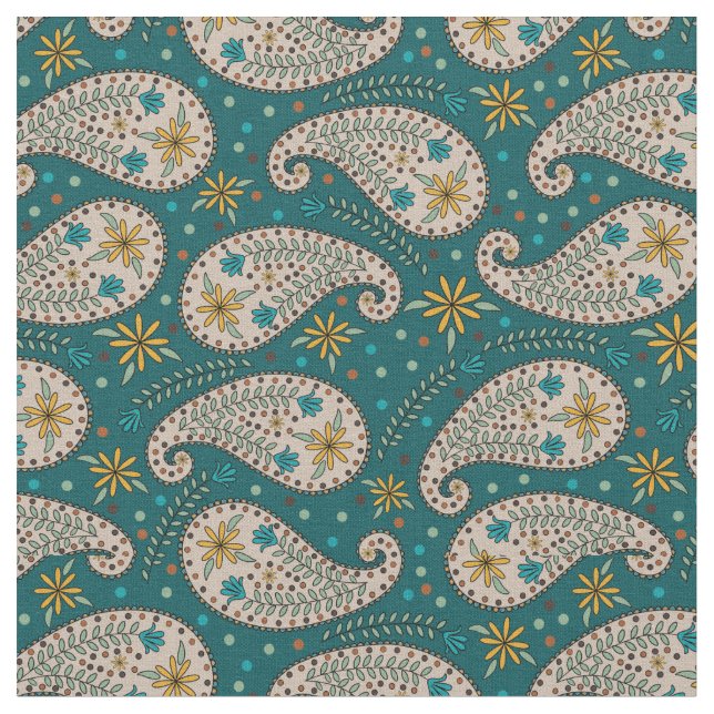 Tissu Motif Paisley en jaune | Bleu | Greige sur Turquoi (Fermer)