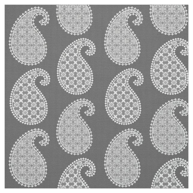 Tissu Motif Paisley, gris argenté / gris et blanc (Échantillon)