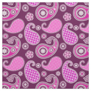 Tissu Motif Paisley, rose fuchsia, violet et blanc