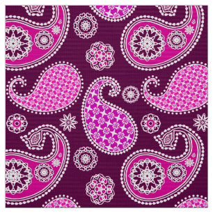Tissu Motif Paisley, rose fuchsia, violet et blanc