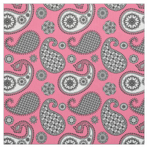 Tissu Motif Paisley, tons gris sur rose