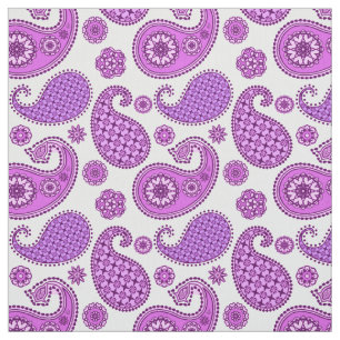 Tissu Motif Paisley, violet, violet et blanc