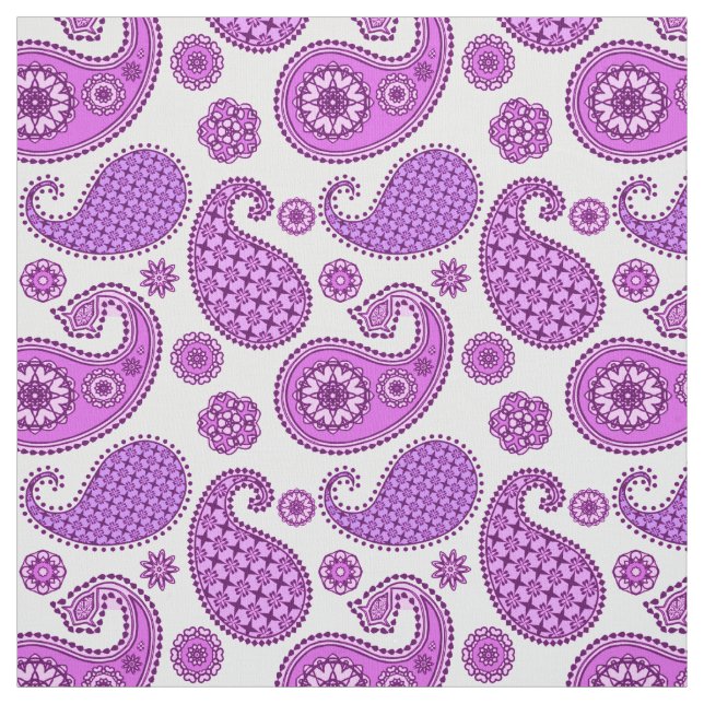 Tissu Motif Paisley, violet, violet et blanc (Échantillon)