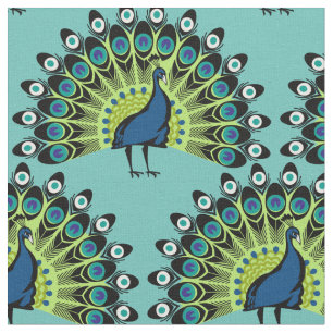 Tissu Motif Paon Bleu et Vert Hypnotisant