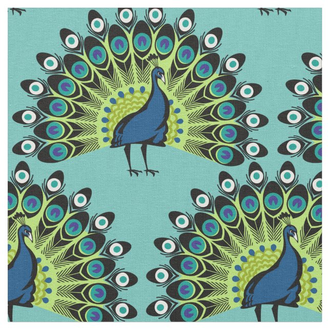 Tissu Motif Paon Bleu et Vert Hypnotisant (Fermer)