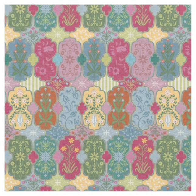 Tissu Motif Patchwork Coloré Bohème (Fermer)
