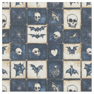 Tissu Motif patchwork en jean Halloween gothique