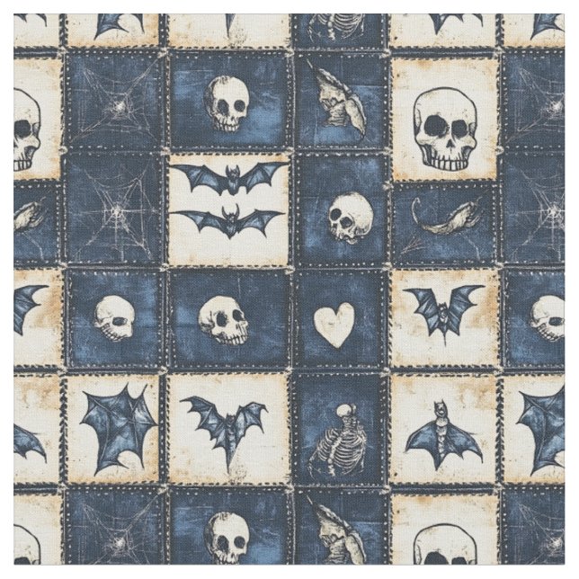 Tissu Motif patchwork en jean Halloween gothique (Fermer)