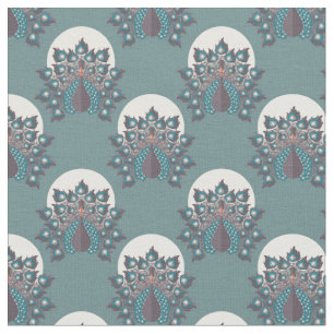 Tissu Motif Peacock inspiré par l'art déco - Fond bleu