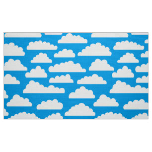 Tissu Motif pelucheux de nuages - blanc sur 009dea bleu