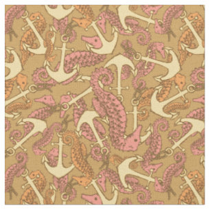 Tissu Motif peu précis d'hippocampe et d'Ancre