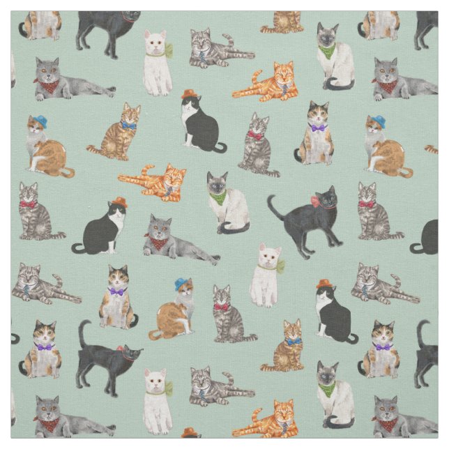 Tissu Motif pimpant mignon de chat de minous (Échantillon)