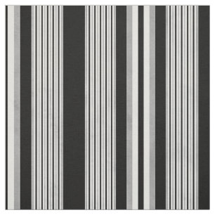 Tissu Motif rayé blanc et gris noir