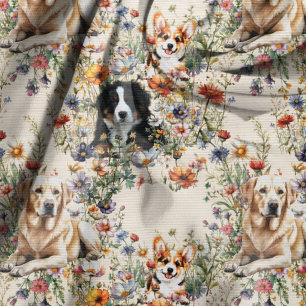 Tissu Motif répétitif sans fin de chiens et de fleurs sa