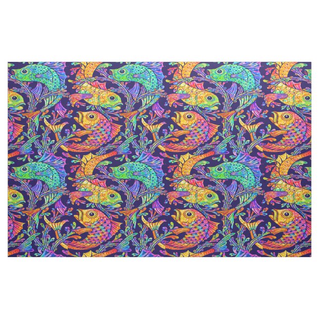 Tissu Motif rétro Art nouveau de poisson et d'algue (Fat Quarter)