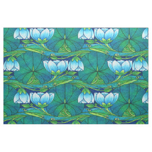 Tissu Motif rétro Art nouveau floral de nénuphar