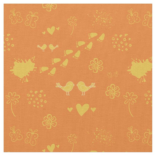 Tissu Motif rétro orange et jaune d'oiseaux, points, (Fermer)