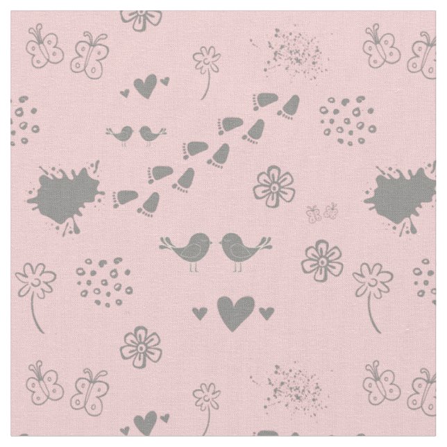Tissu Motif rétro rose et gris d'oiseaux, points, pour (Fermer)