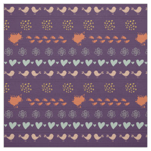 Tissu Motif rétro violet et gris des oiseaux, des points