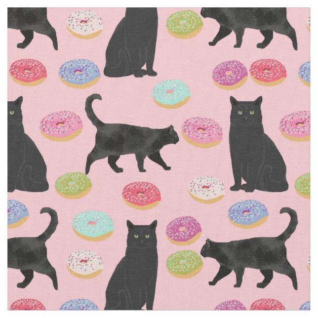 Tissu motif rose chat noir et beignets (Fermer)