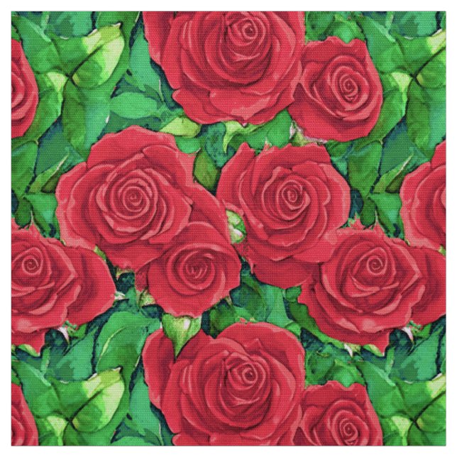Tissu Motif Rose couleur rouge/Crimson (Échantillon)