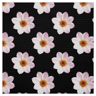 Tissu Motif rose Dahlia - Couleur complète sur le noir