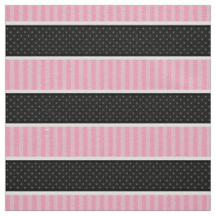 Tissu Motif rose et noir de rayures de point de polka