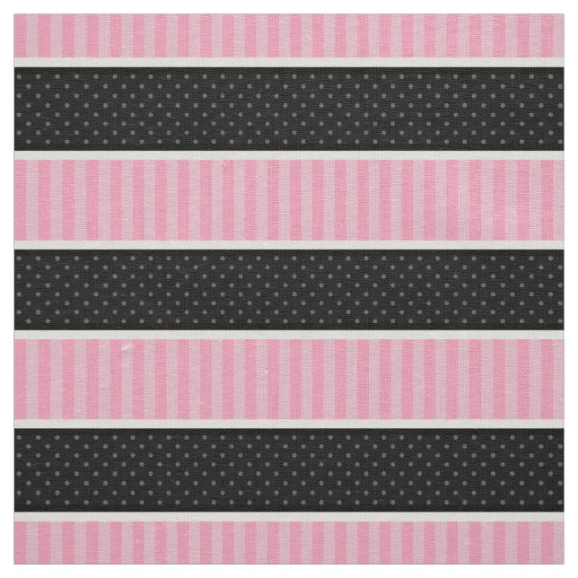 Tissu Motif rose et noir de rayures de point de polka (Échantillon)
