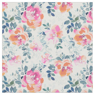 Tissu Motif rose et Turquoise